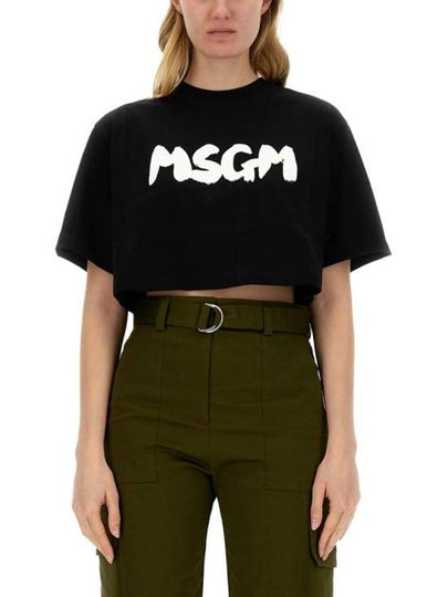 Brushed Logo Crop Short Sleeve T-Shirt Black - MSGM - BALAAN 2