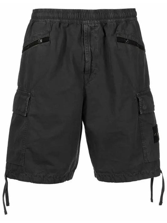 Garment Dyed Old Effect Brushed Cotton Canvas Shorts Charcoal - STONE ISLAND - BALAAN 2