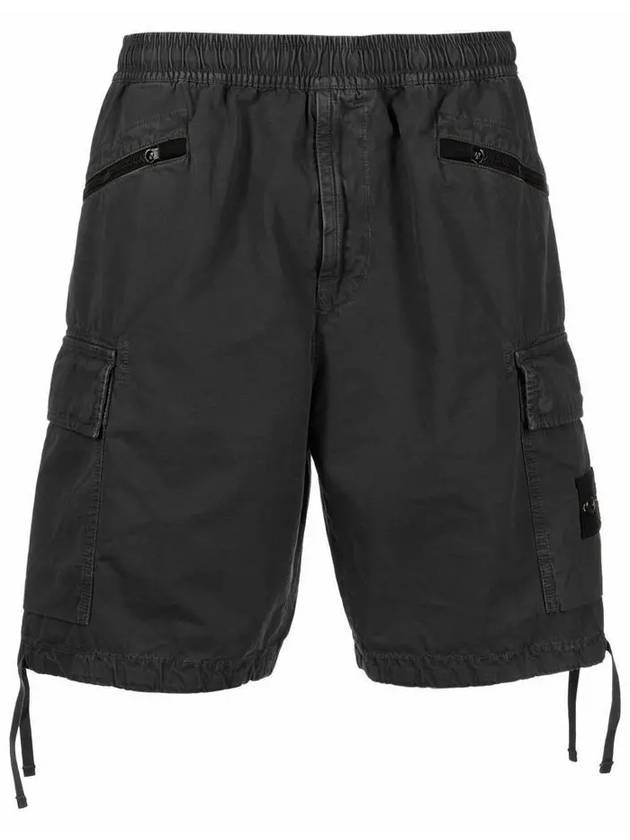 Garment Dyed Old Effect Brushed Cotton Canvas Shorts Charcoal - STONE ISLAND - BALAAN 3