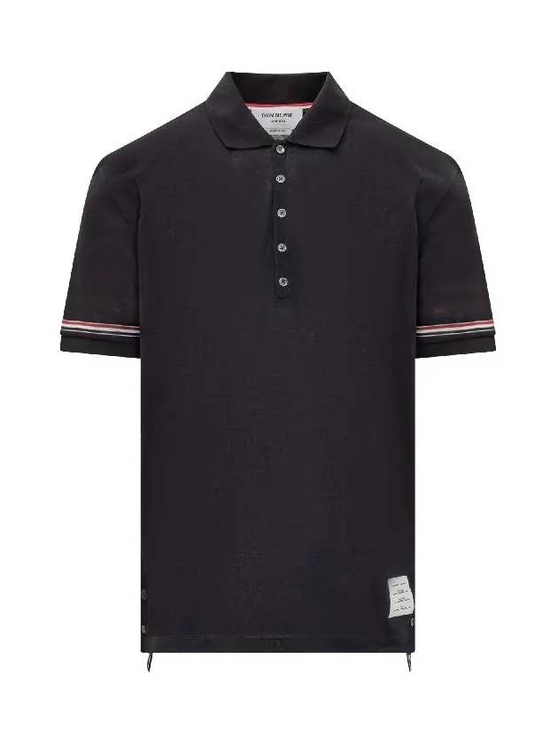 Lightweight Cotton Short Sleeve Polo Shirt Navy - THOM BROWNE - BALAAN 3