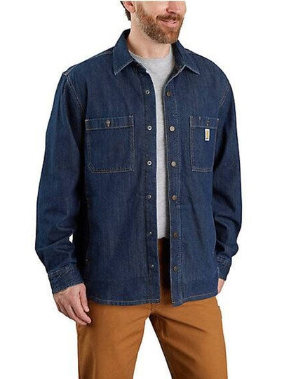 Relaxed fit denim fleece lined snap front shirt jacket - CARHARTT - BALAAN 2