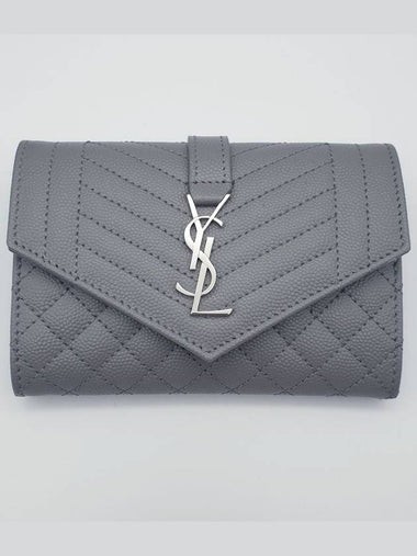 Silver logo matelassé monogram flap card wallet 651027 - SAINT LAURENT - BALAAN 1