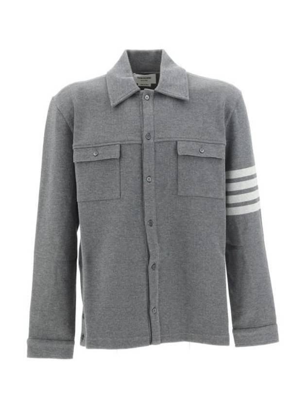 Double Face Cotton Knit 4 Bar Button Shirt Jacket Grey - THOM BROWNE - BALAAN 2