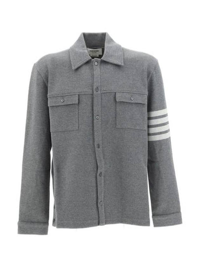 Double Face Cotton Knit 4 Bar Button Shirt Jacket Grey - THOM BROWNE - BALAAN 2