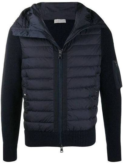 Logo Patch Padded Wool Cardigan Navy - MONCLER - BALAAN 2