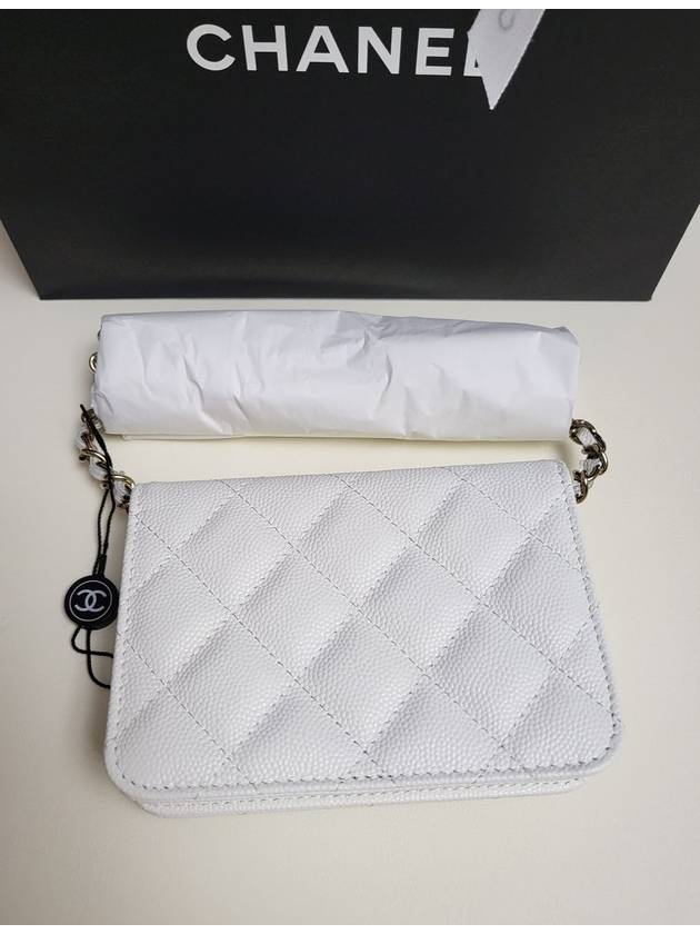 Classic Gold Flap Chain Card Holder Grained Calfskin Mini Bag White - CHANEL - BALAAN.