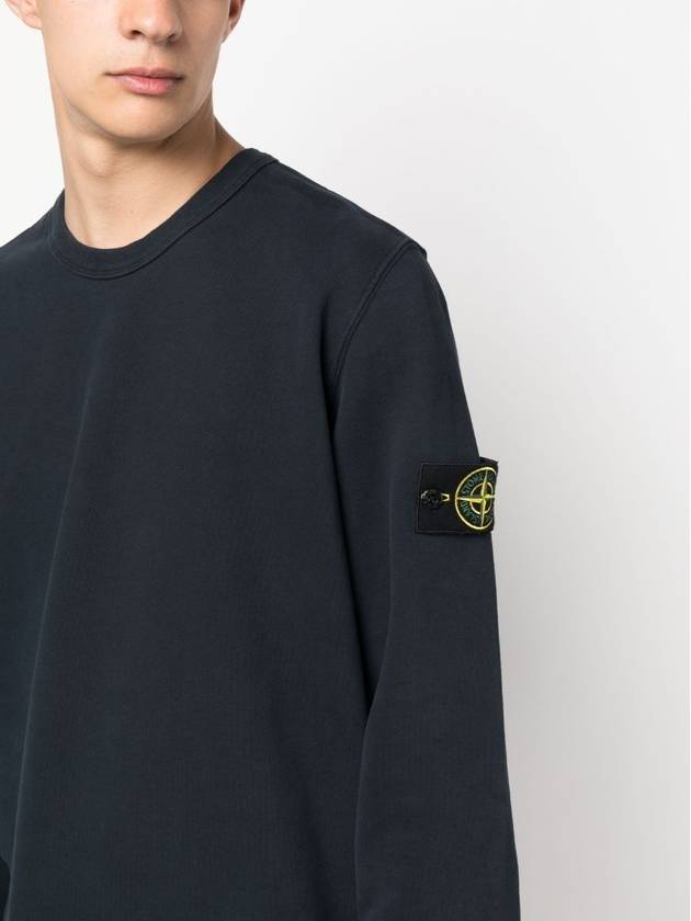 Brushed Cotton Fleece Garment Dyed Crewneck Sweatshirt Navy - STONE ISLAND - BALAAN 4