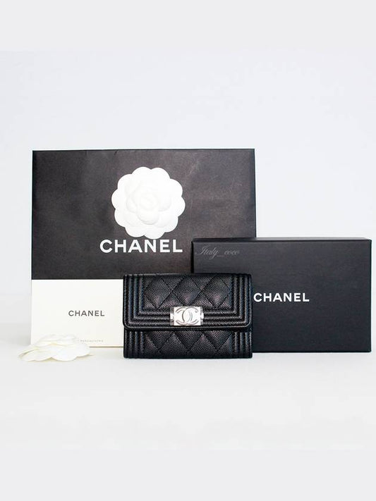 Boy  Flap Card Holder Grained Calfskin Ruthenium Black - CHANEL - BALAAN 2