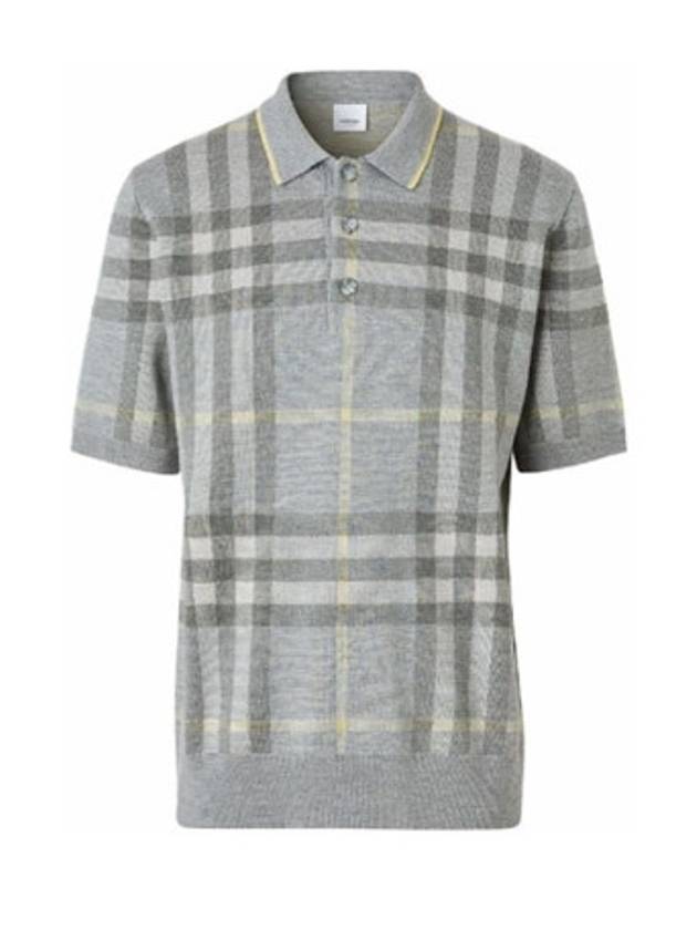 Men's Check Wool Silk Blend Short Sleeve PK Shirt Gray - BURBERRY - BALAAN.