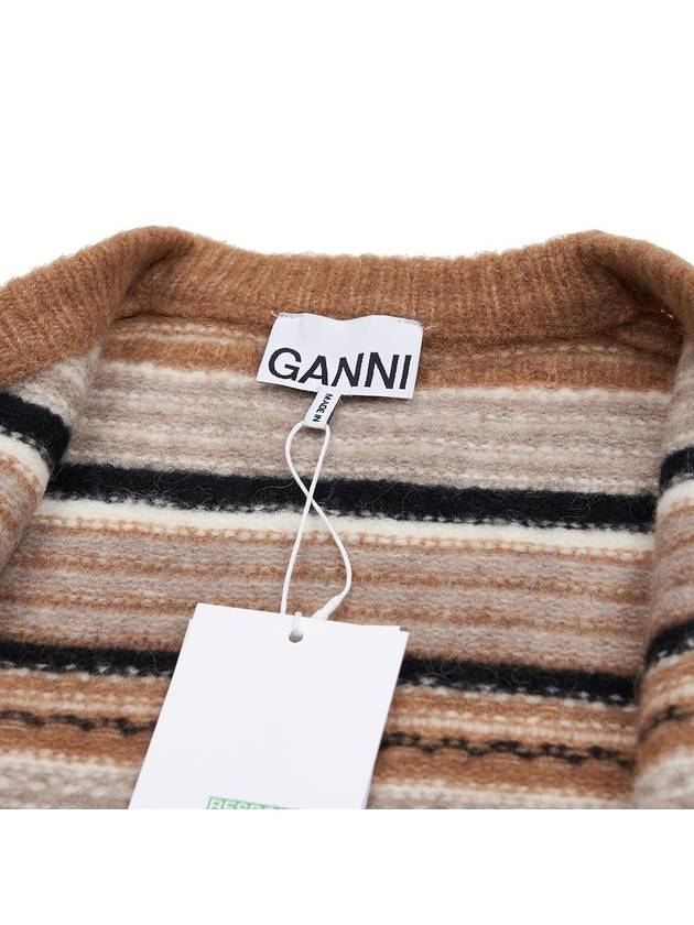 Striped Soft Wool Knit Cardigan Brown - GANNI - BALAAN 9