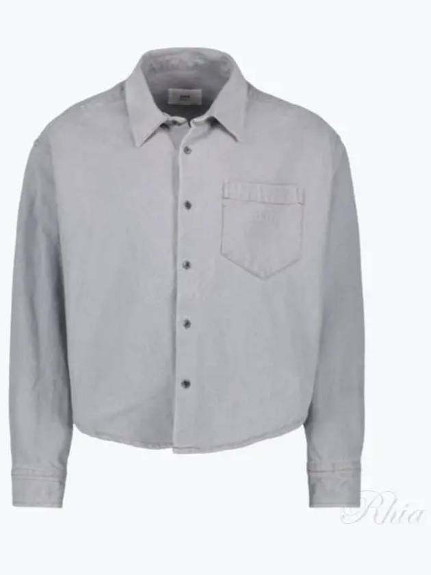 Embossed Logo Denim Long Sleeve Shirt Javel Grey - AMI - BALAAN 2