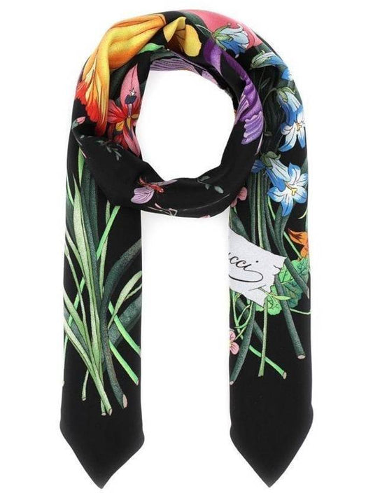 Flora Print Silk Muffler - GUCCI - BALAAN 1