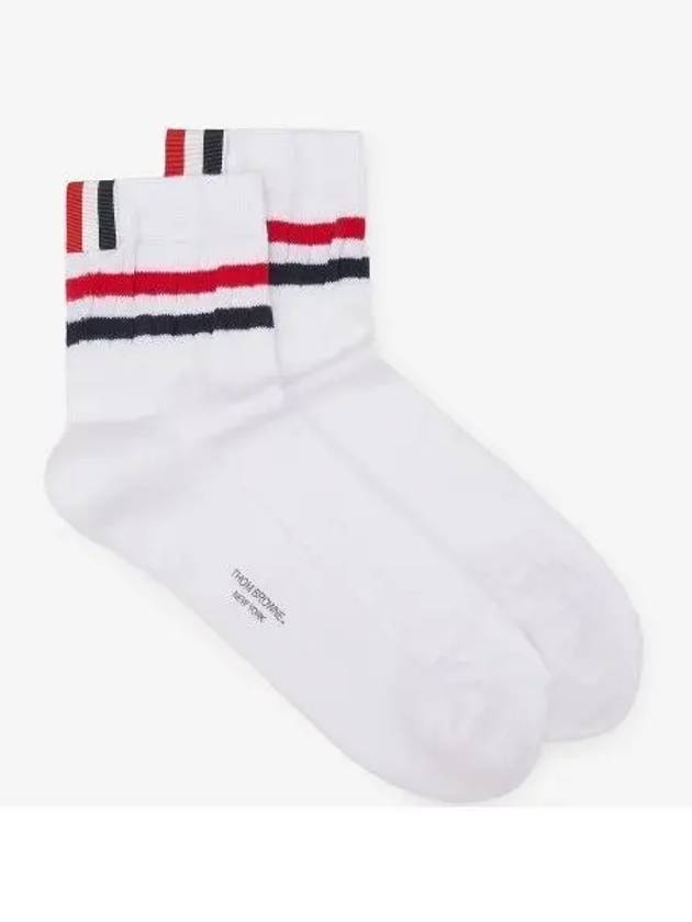 Men's Trimmed Ribbed Cotton Ankle Socks White - THOM BROWNE - BALAAN 2