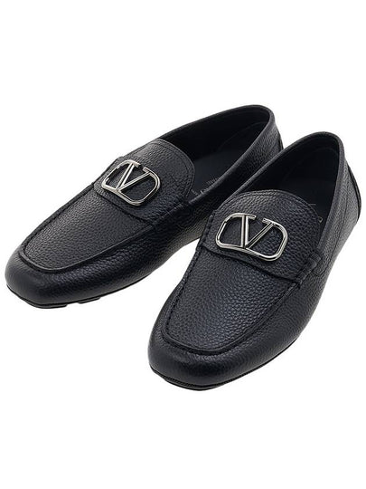 V Logo Leather Loafers Black - VALENTINO - BALAAN 2