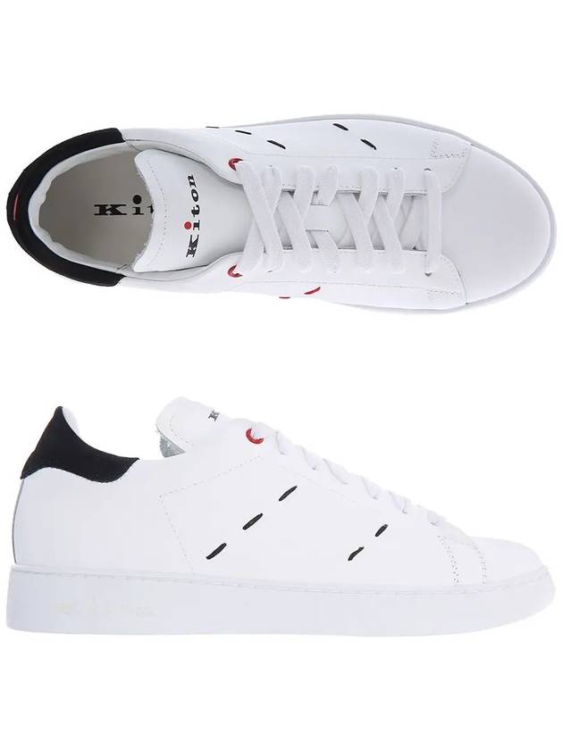 Stitched Leather Low Top Sneakers White Black - KITON - BALAAN 2