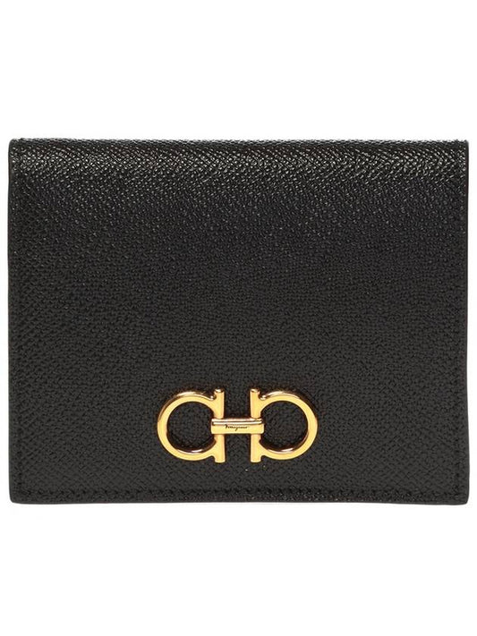 Gancini Compact Half Wallet Black - SALVATORE FERRAGAMO - BALAAN 2