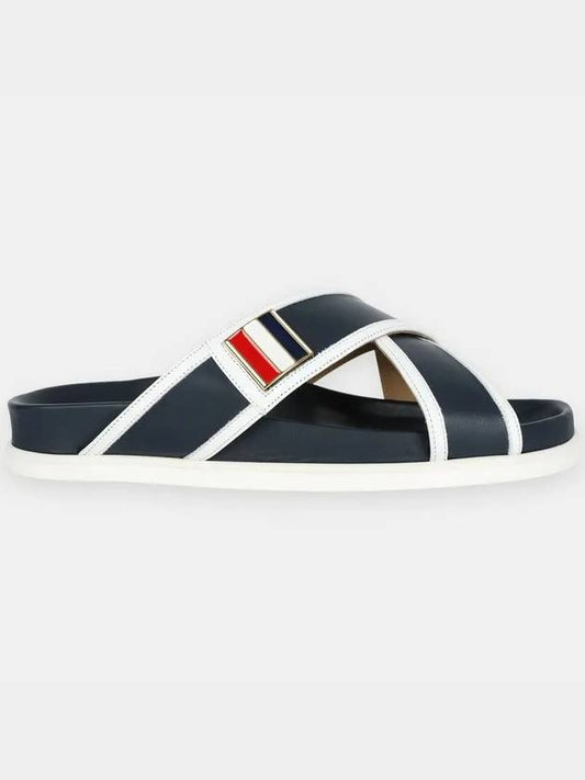 Three Stripes Buckle Cross Sandals Navy - THOM BROWNE - BALAAN 2