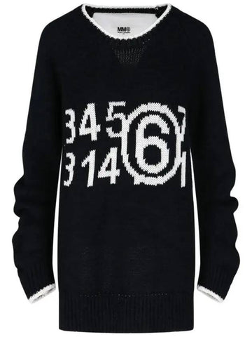 Numbering Logo Oversized Cotton Knit Top Black - MAISON MARGIELA - BALAAN 1