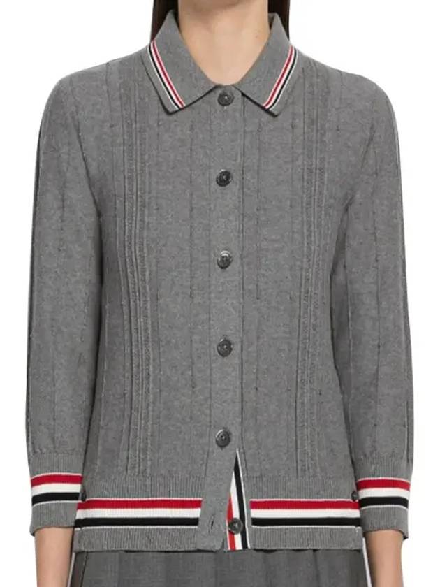 High Twist Cotton Stripe Polo Cardigan Grey - THOM BROWNE - BALAAN 3