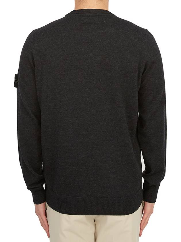 Regular Fit Crew Neck Wool Knit Top Melange Charcoal - STONE ISLAND - BALAAN 5