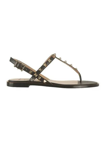 Rockstud Flat Sandals Black - VALENTINO - BALAAN 1