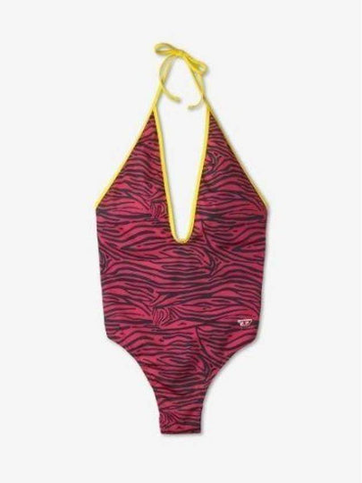 Zebra Print Halter Neck One-Piece Swimsuit Pink - DIESEL - BALAAN 2