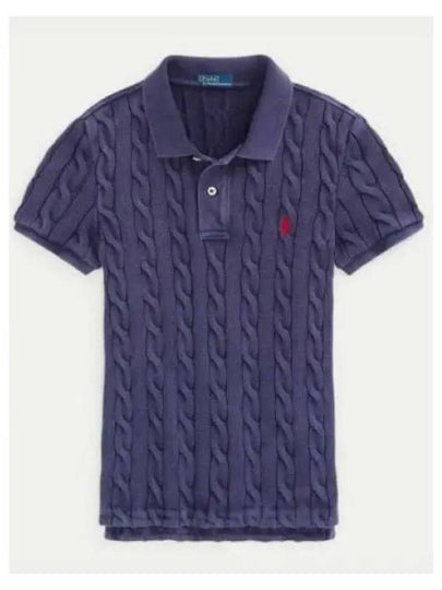 Slim Fit Cable Knit Polo Shirt Navy - POLO RALPH LAUREN - BALAAN 2