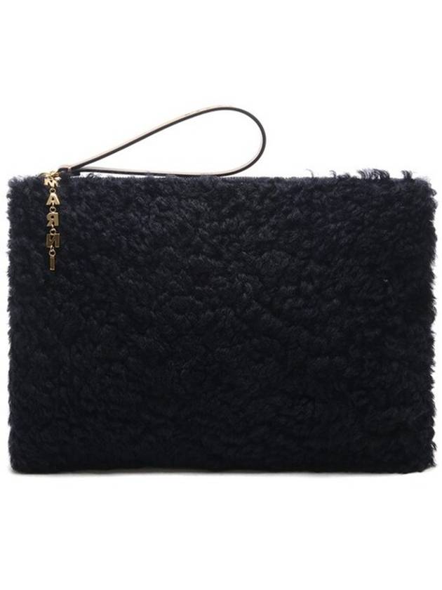 shearling leather clutch bag black - MARNI - BALAAN.