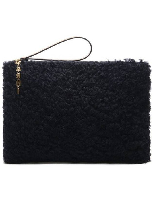 Women's Shearling Reversible Clutch Bag Black - MARNI - BALAAN 1