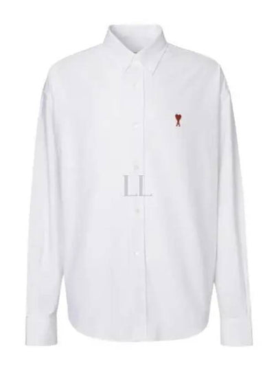 Button Down Boxy Fit Oxford Long Sleeve Shirt Natural White - AMI - BALAAN 2