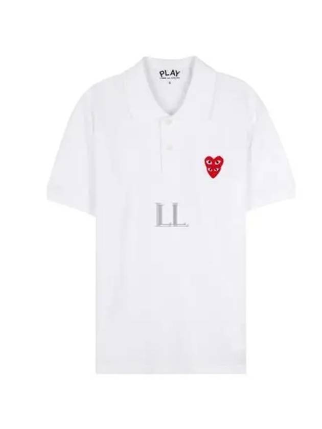 Red Double Heart Wappen Short Sleeve Polo Shirt White - COMME DES GARCONS - BALAAN 2