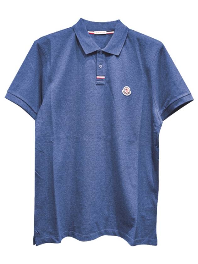 Logo Patch Short Sleeve Polo Shirt Blue - MONCLER - BALAAN 2