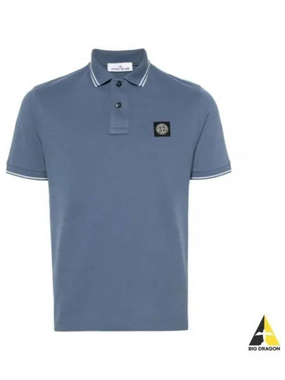 Stretch Cotton Pique Short Sleeve Polo Shirt Light Blue - STONE ISLAND - BALAAN 2