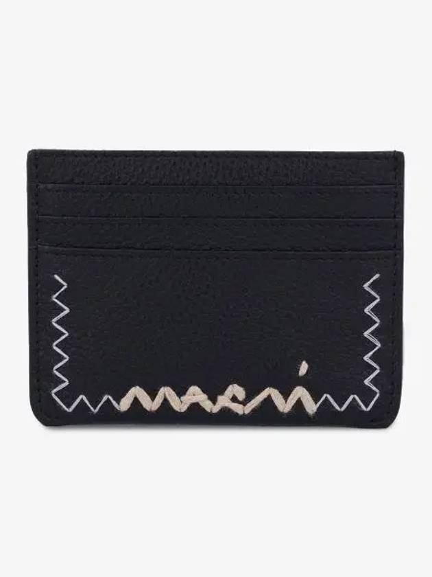 Logo Leather Card Holder Black PFMO0115U1P653300N99 - MARNI - BALAAN 2