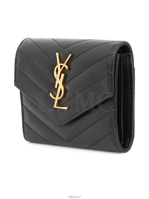 Monogram Compact 3 fold Wallet 403943 Black YSL Gold Plated - SAINT LAURENT - BALAAN 2