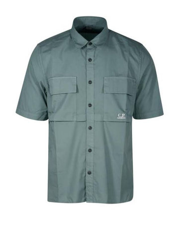 Cotton Rip-Stop Short Sleeve Shirt Green - CP COMPANY - BALAAN 1