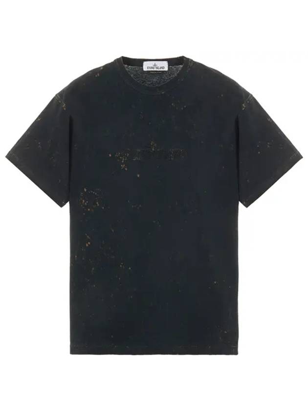 Men's Off Tie Dye Logo Short Sleeve T-Shirt Black - STONE ISLAND - BALAAN 1