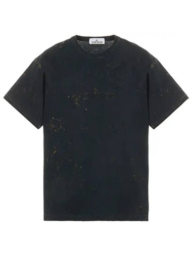 Men's Off Tie Dye Logo Short Sleeve T-Shirt Black - STONE ISLAND - BALAAN 1