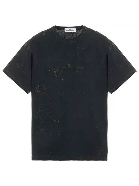 Men's Off Tie Dye Logo Short Sleeve T-Shirt Black - STONE ISLAND - BALAAN 1