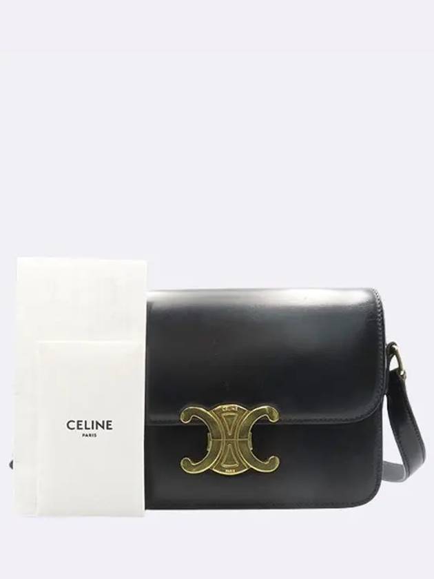 188423BF4 Black Shiny Calfskin Gold Tin Triope Triomphe Shoulder Bag - CELINE - BALAAN 1