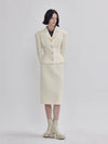 Rye Tweed Bonding Wide Shoulder X-Line Silhouette Jacket Ivory - LIE - BALAAN 6