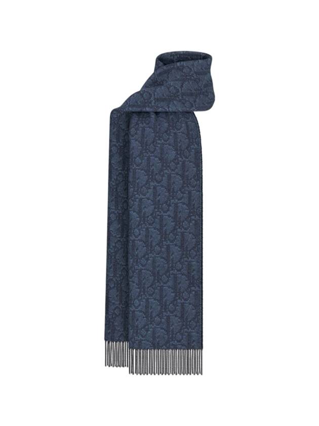 Oblique Double Sided Cashmere Wool Scarf Navy - DIOR - BALAAN 1