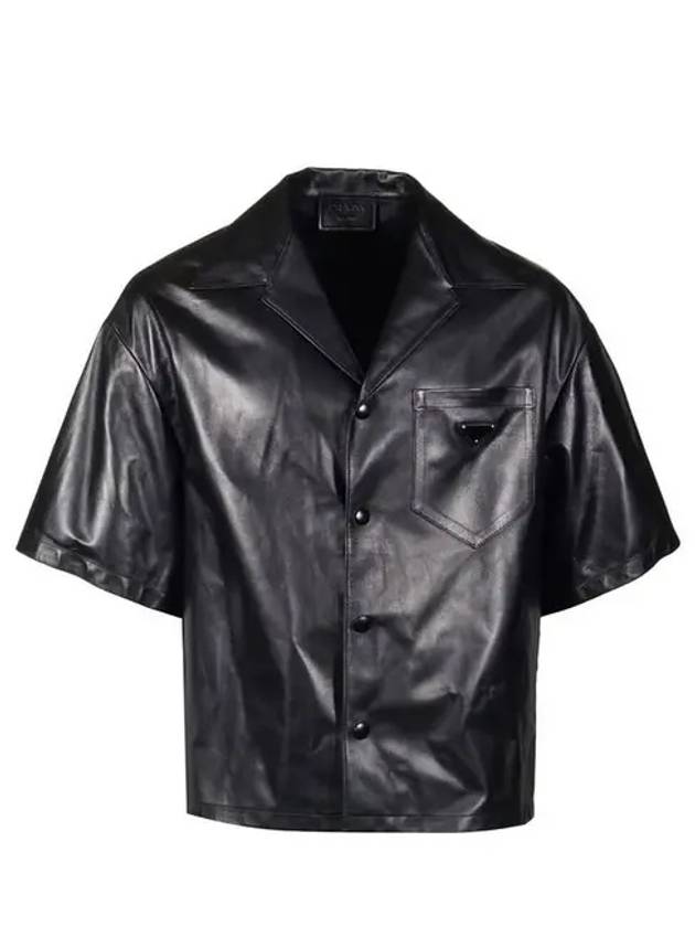 Triangle Logo Nappa Leather Short Sleeve Shirt Black - PRADA - BALAAN 2