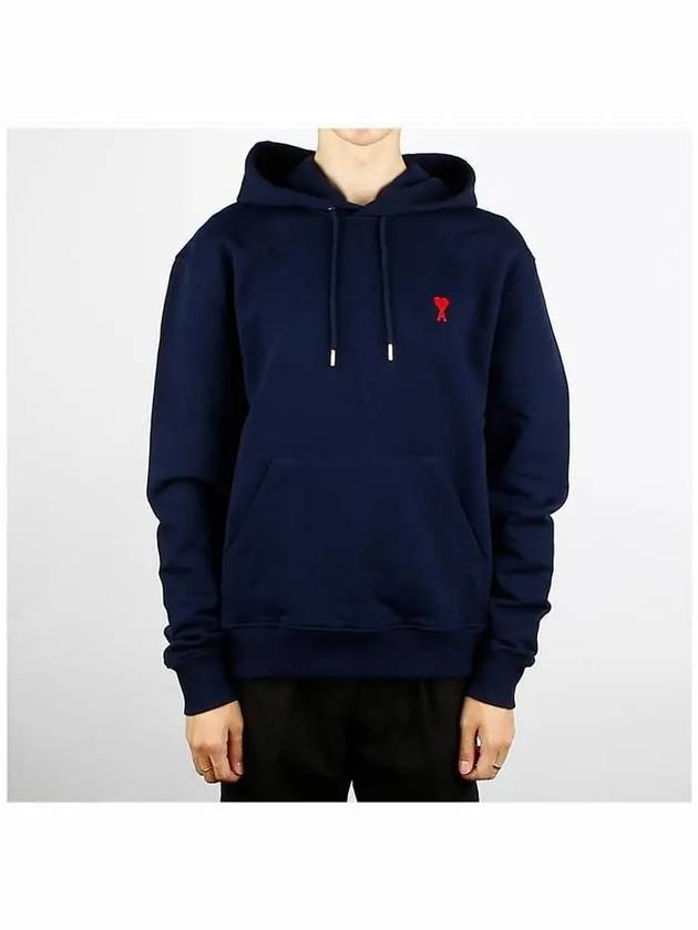 Small Heart Logo Cotton Hoodie Blue - AMI - BALAAN 3