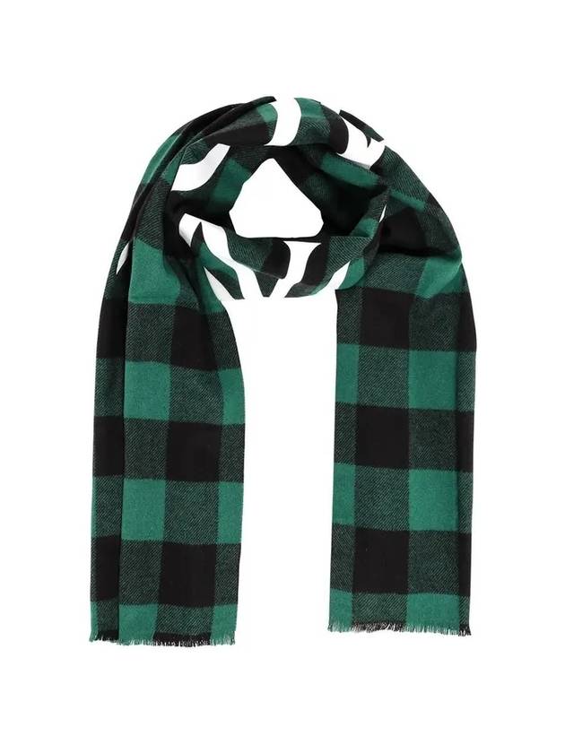 Logo Check Wool Muffler Green - MONCLER - BALAAN.