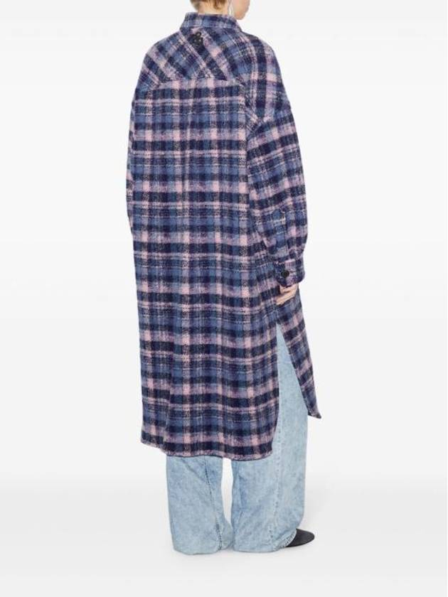 Fontizi Long Check Wool Single Coat Lilac Navy - ISABEL MARANT - BALAAN 5