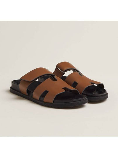 Chypre H Logo Calfskin Sandals Brown - HERMES - BALAAN 2