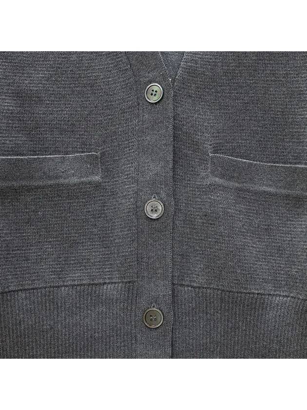 Milano Stitch 4 Bar Classic V Neck Fine Merino Wool Cardigan Medium Grey - THOM BROWNE - BALAAN 5