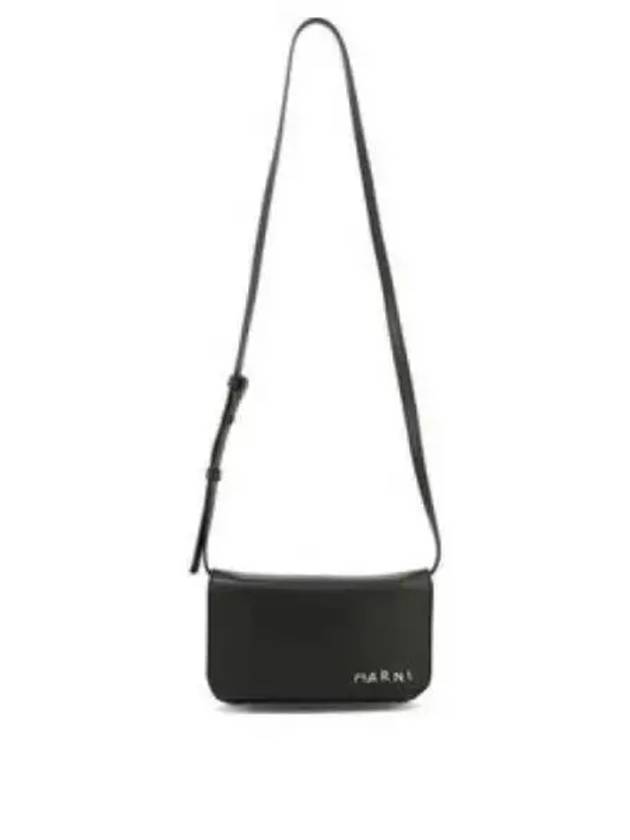 Embroidered Logo Leather Cross Bag Black - MARNI - BALAAN 2