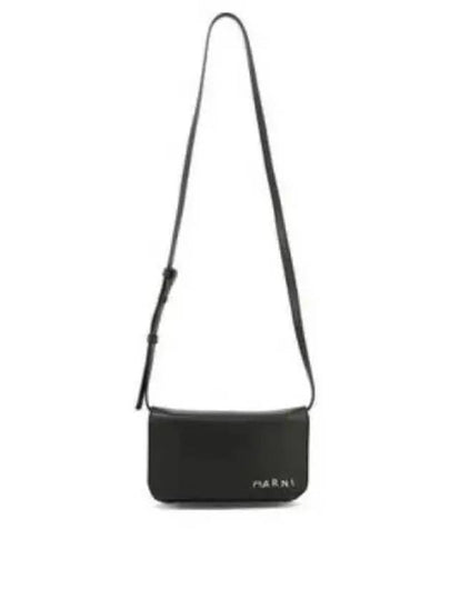 Embroidered Logo Leather Cross Bag Black - MARNI - BALAAN 2